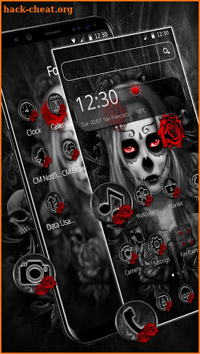 Black Red Rose Lady Skull Theme screenshot