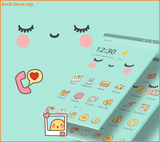 Blue Cute Cartoon Sweet Face Theme screenshot