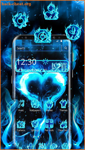 Blue Fire Heart Theme screenshot