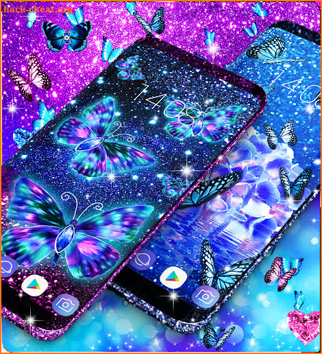 Blue glitter butterflies live wallpaper screenshot
