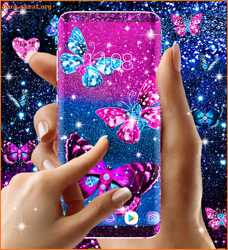 Blue glitter butterflies live wallpaper screenshot