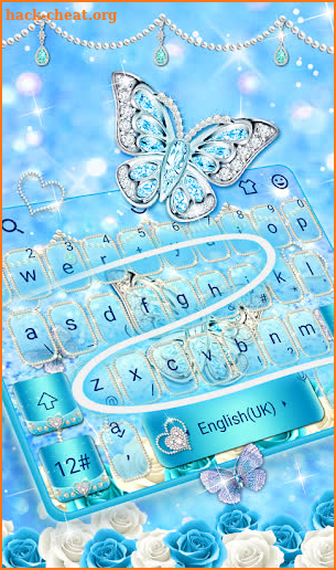 Blue Glitter Diamond Butterfly keyboard Theme screenshot