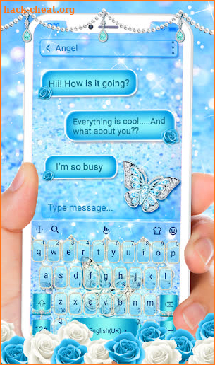 Blue Glitter Diamond Butterfly keyboard Theme screenshot