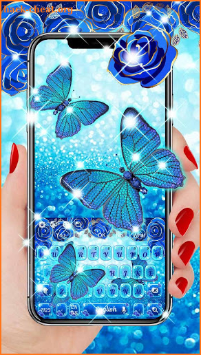 Blue Glitter Rose Butterfly Keyboard screenshot