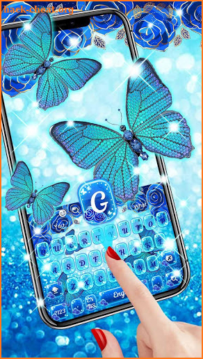 Blue Glitter Rose Butterfly Keyboard screenshot