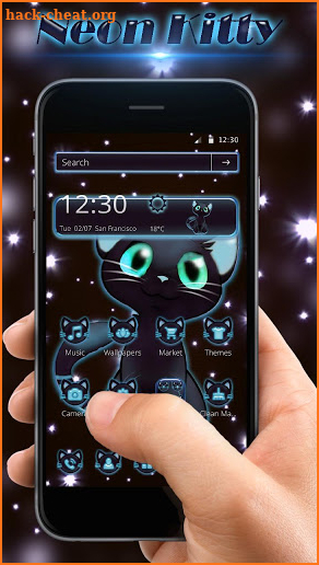 Blue Neon Glow Kitty Theme screenshot