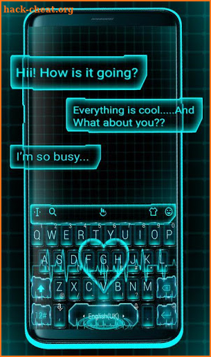 Blue Neon Heart Keyboard Theme screenshot