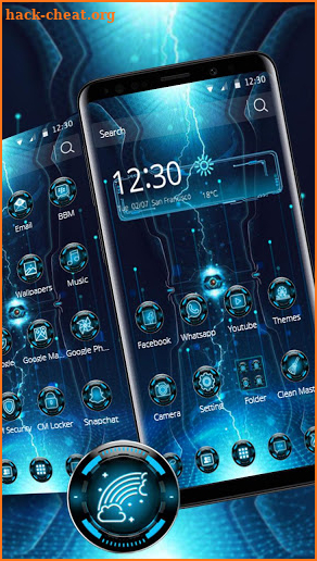 Blue Neon Thunder Technology Theme screenshot