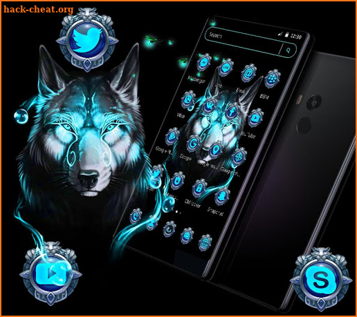 Blue Neon Wild Wolf Theme screenshot
