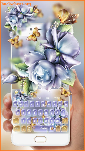 Blue Roses Flowers Gold Butterfly Keyboard screenshot