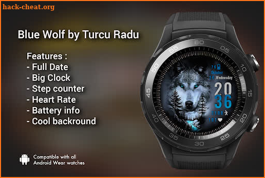 Blue Wolf Watch Face Wear Os screenshot