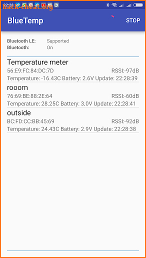 Bluetooth thermometer screenshot