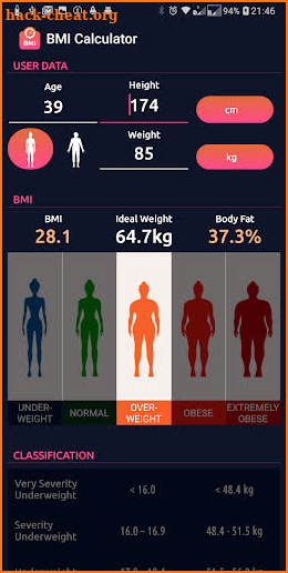 BMI & Ideal Weight Calculator screenshot