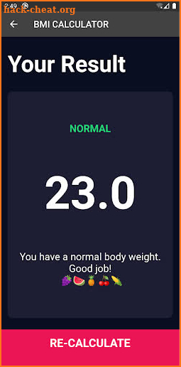 BMI calculator screenshot