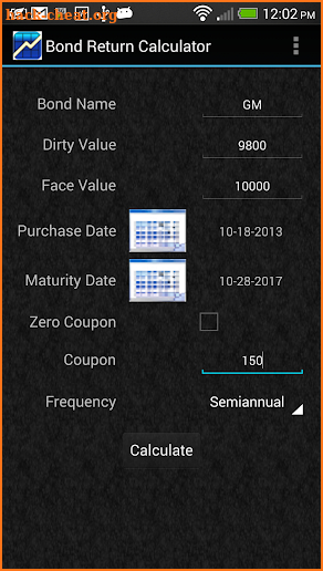 Bond Return Calculator screenshot