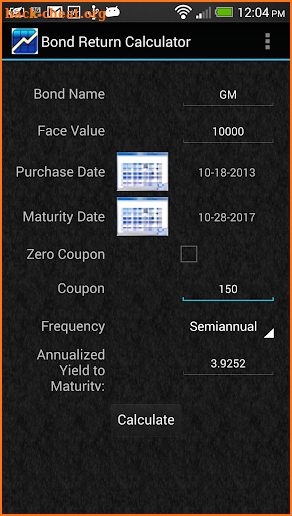 Bond Return Calculator screenshot