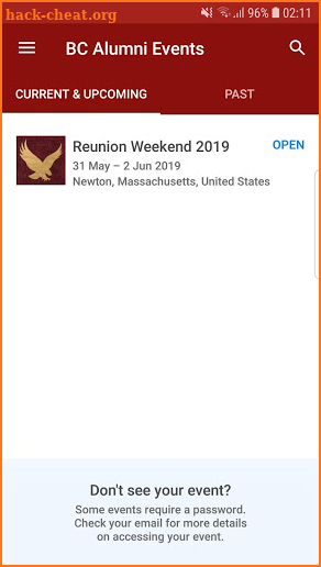 Boston College Alumni Events screenshot