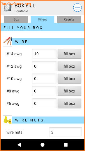Box Fill Calculator screenshot