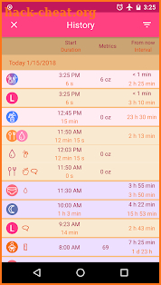 Breastfeeding tracker, pump log and baby diary screenshot