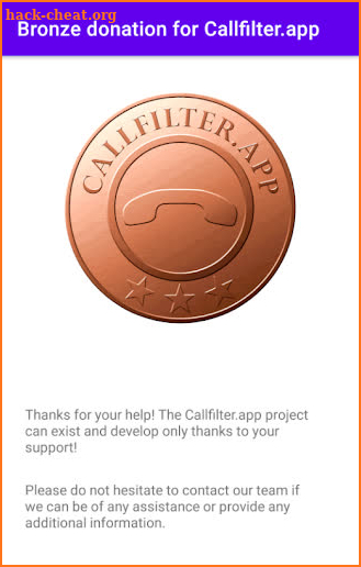 Bronze donation Callfilter.app screenshot