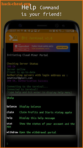 BTC Cloud Portal - Terminal screenshot