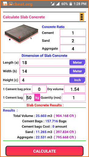 Builder Calculator - Concrete Volume Calculator screenshot