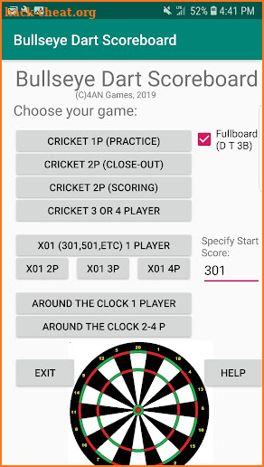 Bullseye Dart Scoreboard screenshot