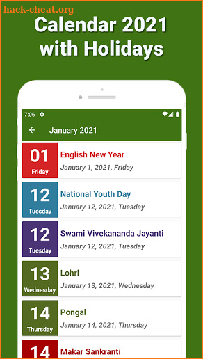 Calendar 2021 with Holidays screenshot