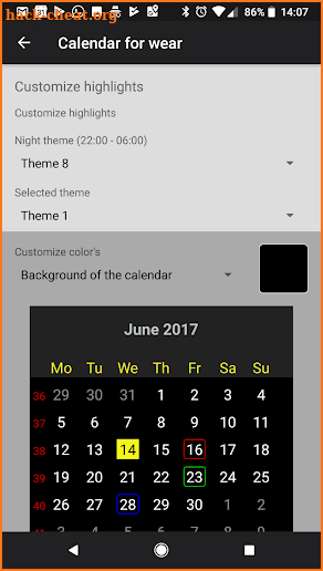 Calendar for wear screenshot