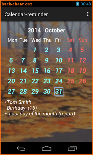 Calendar-reminder screenshot