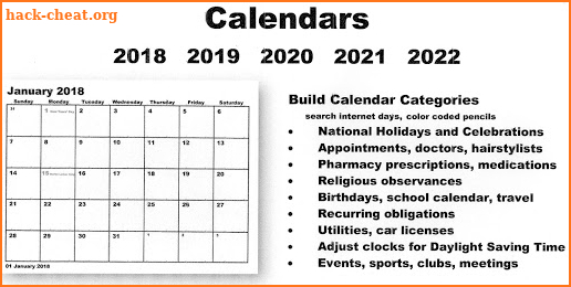 Calendar US 2018 2019 2020 2021 2022 screenshot