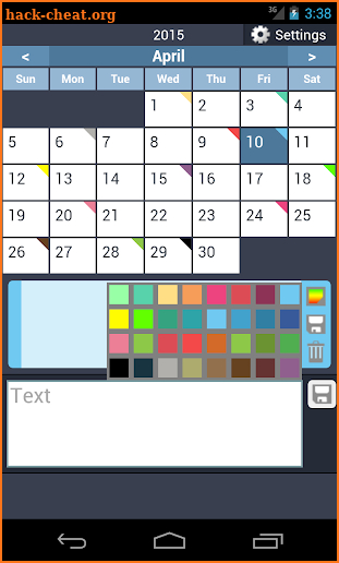Calendar with colors screenshot