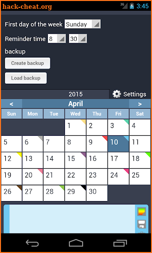 Calendar with colors screenshot