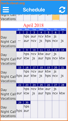 Call Schedule screenshot