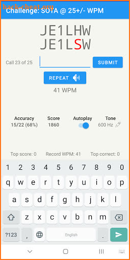 Call Sign Trainer: CW copying practice Morse code screenshot