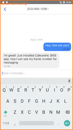 Callcentric SMS screenshot