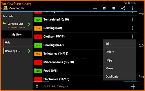 Camping Checklist screenshot