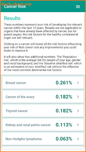Cancer Risk Calculator screenshot