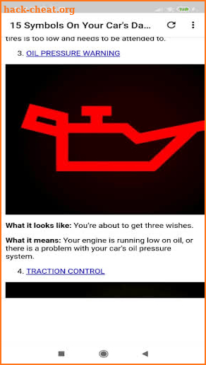 Car dashboard symbols screenshot