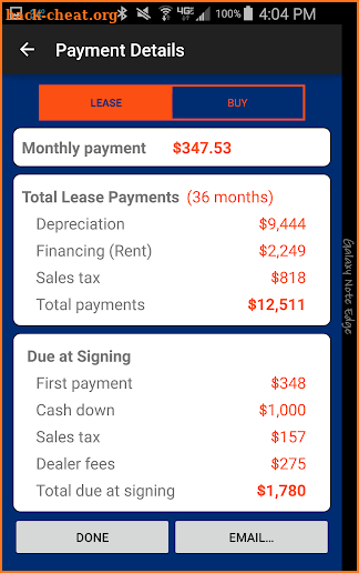 Car Lease and Loan Calculator screenshot