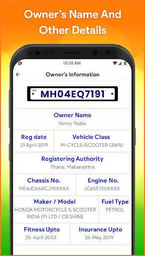 Car Number Registration Information screenshot