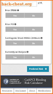 CathPCI Risk Calculator screenshot