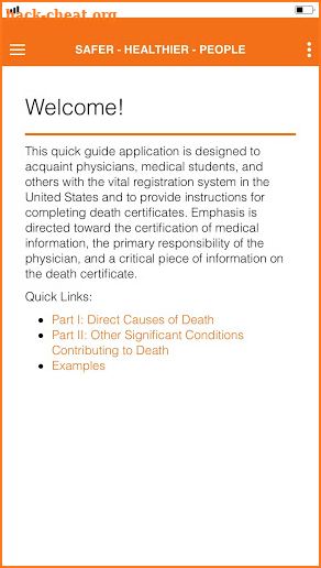 Cause of Death Quick Reference Guide screenshot
