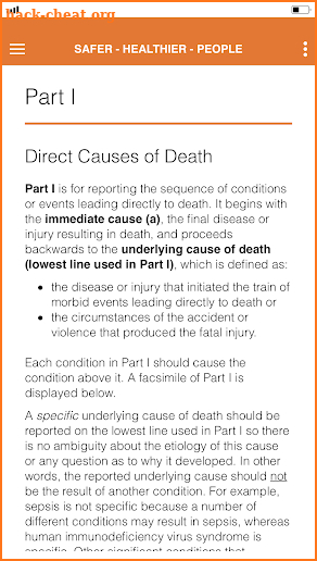 Cause of Death Quick Reference Guide screenshot
