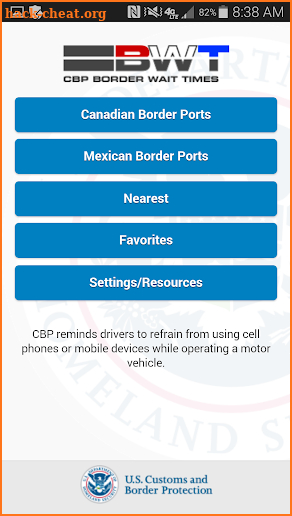 CBP Border Wait Times screenshot
