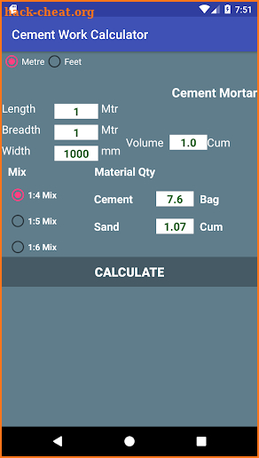 Cement Work Calculator screenshot