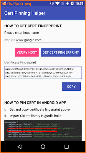 Certificate Pinning Helper screenshot