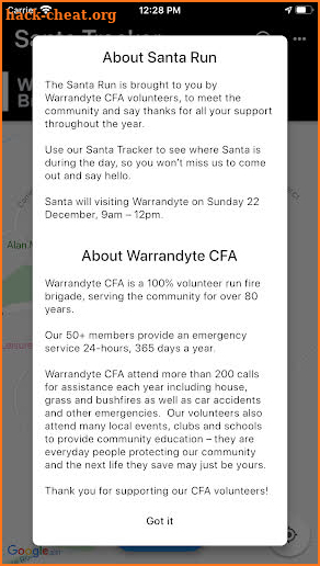 CFA Santa Tracker screenshot