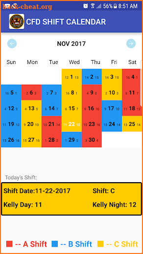 CFD Shift Calendar screenshot