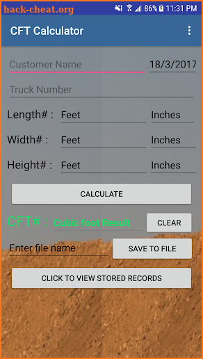 CFT calculator - cubic feet screenshot